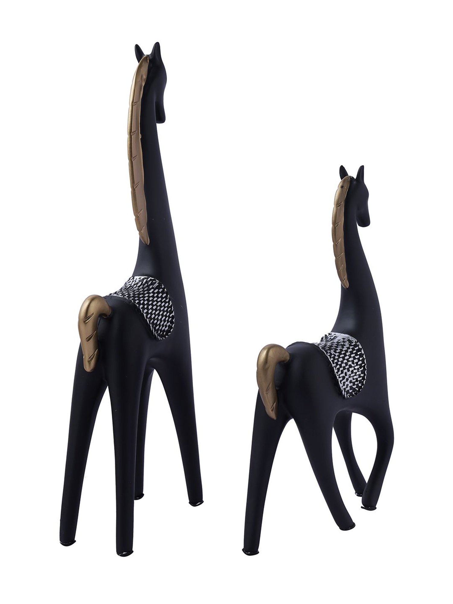 Tayhaa Black Black Poised Reindeers Figurine Set of 2