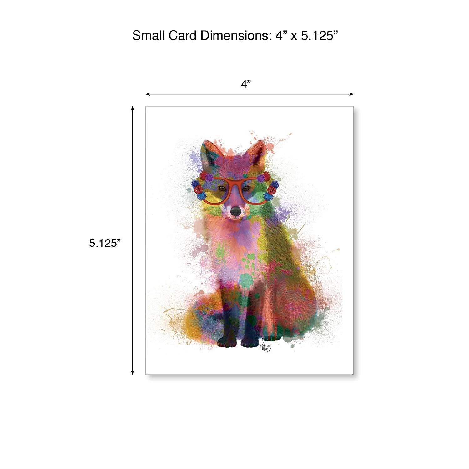Funky Rainbow Wildlife: 10 Assorted Thank You Greeting Cards With Hipster-Like Images of Wildlife with Colorful Paint Splotches, with Envelopes. AM4948TYG-B1x10