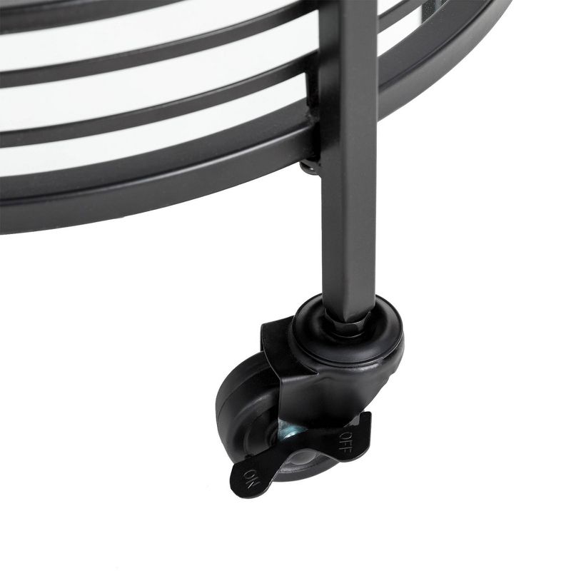 Deluxe 2 Tier Metal Round Mirrored Bar Cart Black - Glitzhome