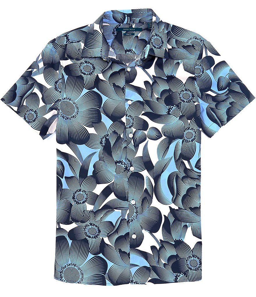 Perry Ellis Tropical Floral Stretch Short-Sleeve Woven Shirt