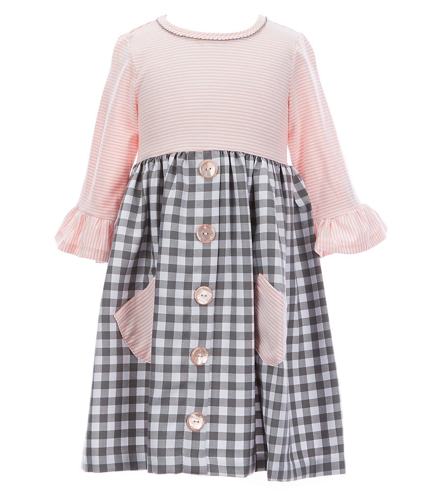 Bonnie Jean Little Girls 2T-6X Striped/Checked Empire-Waist Dress