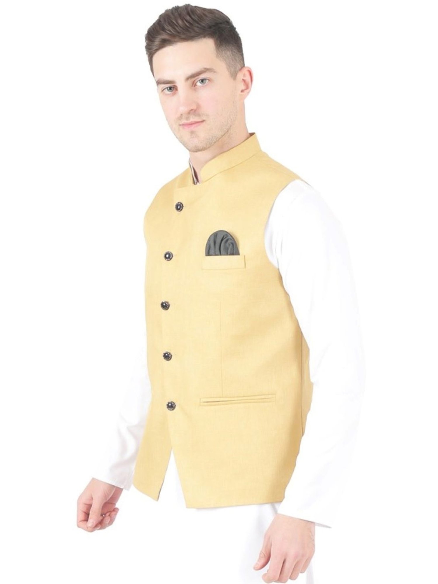 Tahvo Gold Slim Fit Nehru Jacket