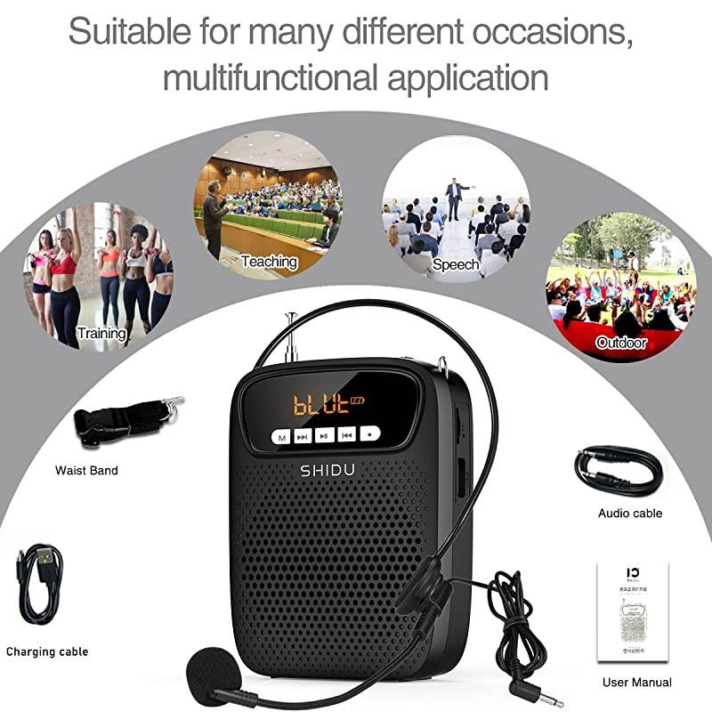 Amplifier Portable Headset Microphone - S278 15W Lightweight Wired Mini PA System Wearable Megaphone Speaker Supports USB/AUX/Recording/FM Radio for Teachers, Tour Guides