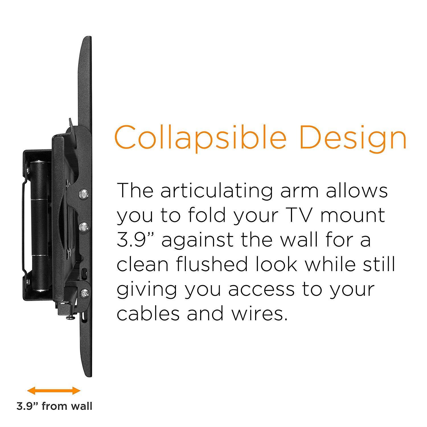 Ematic FULL MOTION Television Wall Mount 70" Inch LCD TV Screen Displays, Slim Design, Two Piece, Easy Install,