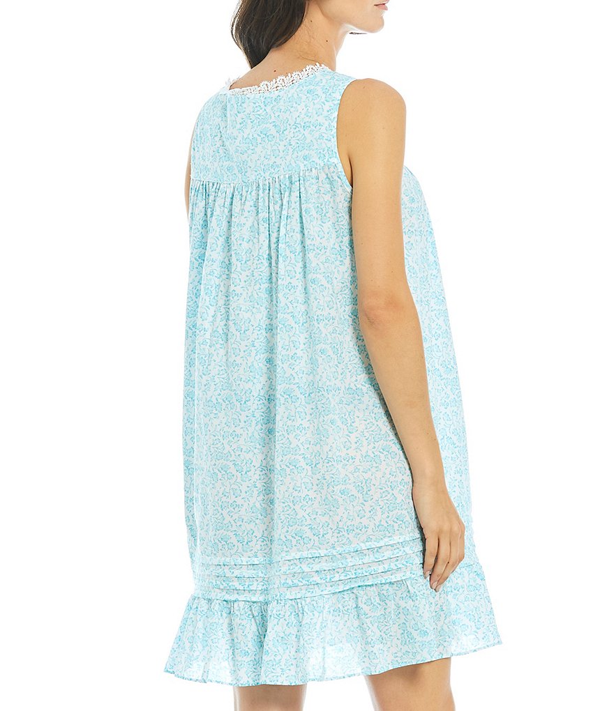 Eileen West Floral Print Woven Sleeveless Square Neck Short Sleeveless Nightgown