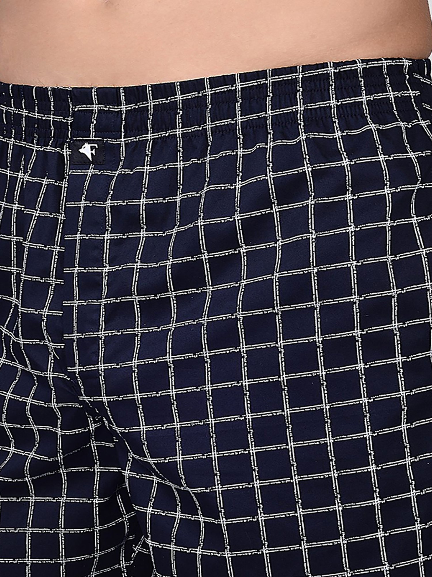 Frenchie Navy Relaxed Fit Check Boxers