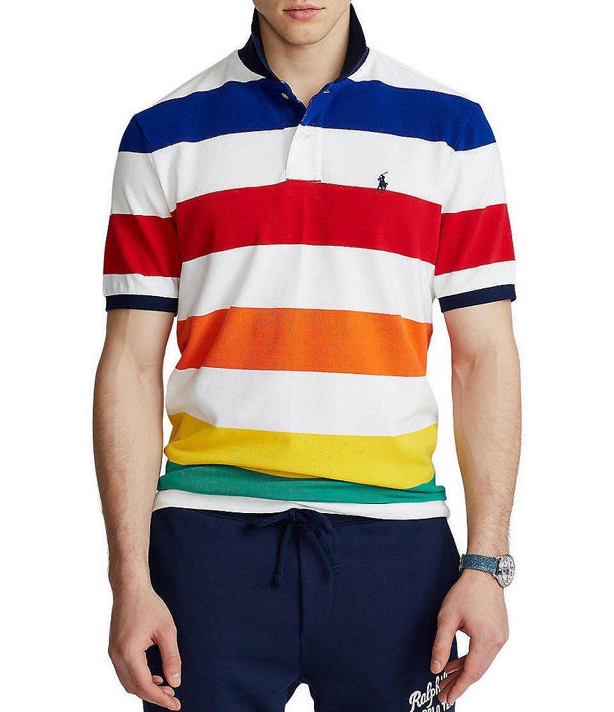 Polo Ralph Lauren Classic-Fit Multi-Color Stripe Mesh Short-Sleeve Polo Shirt