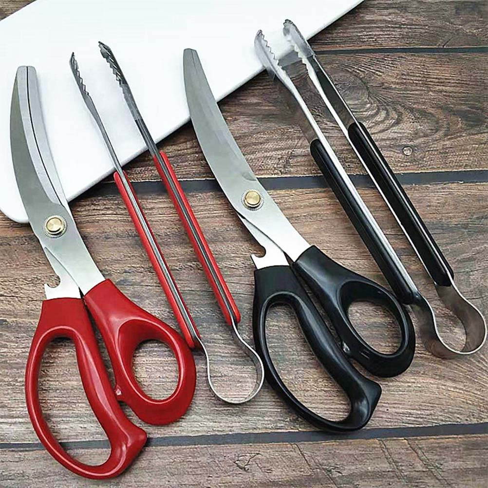 1 Set Barbecue Scissors Clip Set Barbecue Gadget Clamp Kitchen Gadget for Barbecue Home Household (Scissors + Clip Black + Silver)