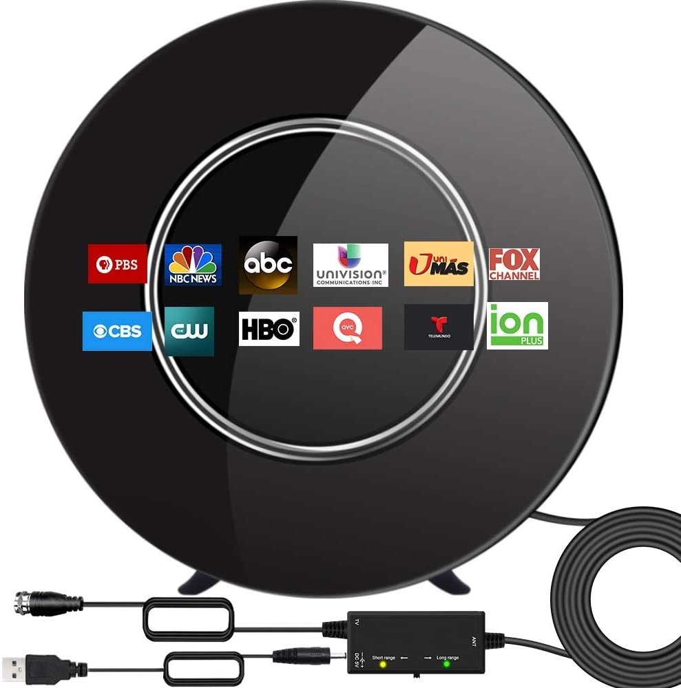 Amplified TV Antenna, Indoor Digital Antenna Long up to 250 Miles Range Support 4K 1080P and All Older TV's HDTV Antenna with Signal Booster,17ft Coax Cable