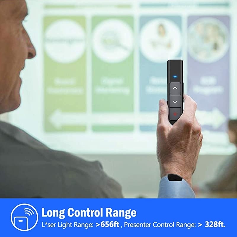 Rechargeable Presentation Clicker Red Laser Pointer for Cats Dogs, 100FT Wireless Presenter Remote PowerPoint Clicker Presentation Remote, 2.4GHz for Mac, Laptop, Computer