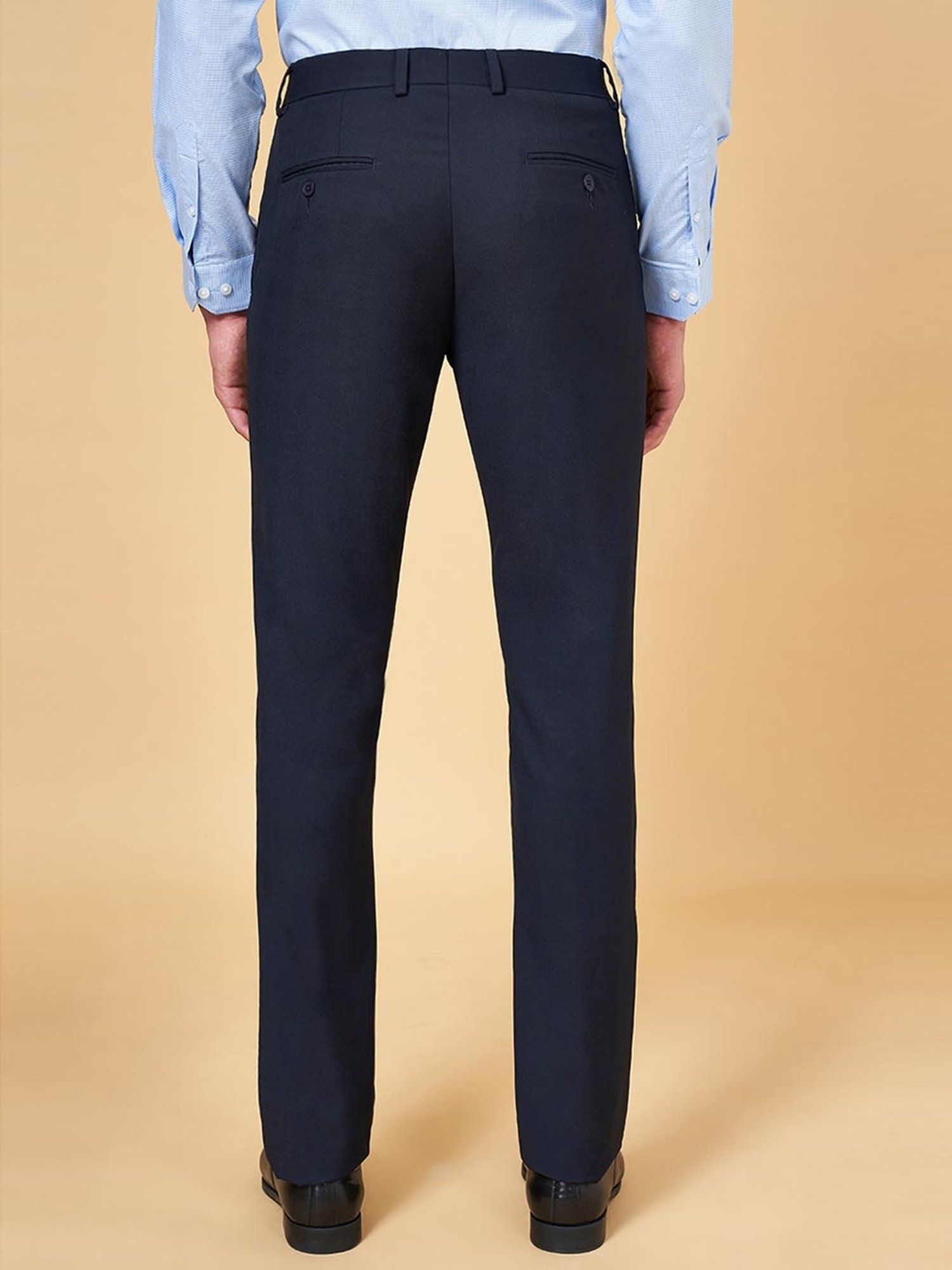 Peregrine by Pantaloons Navy Slim Fit Self Pattern Trousers