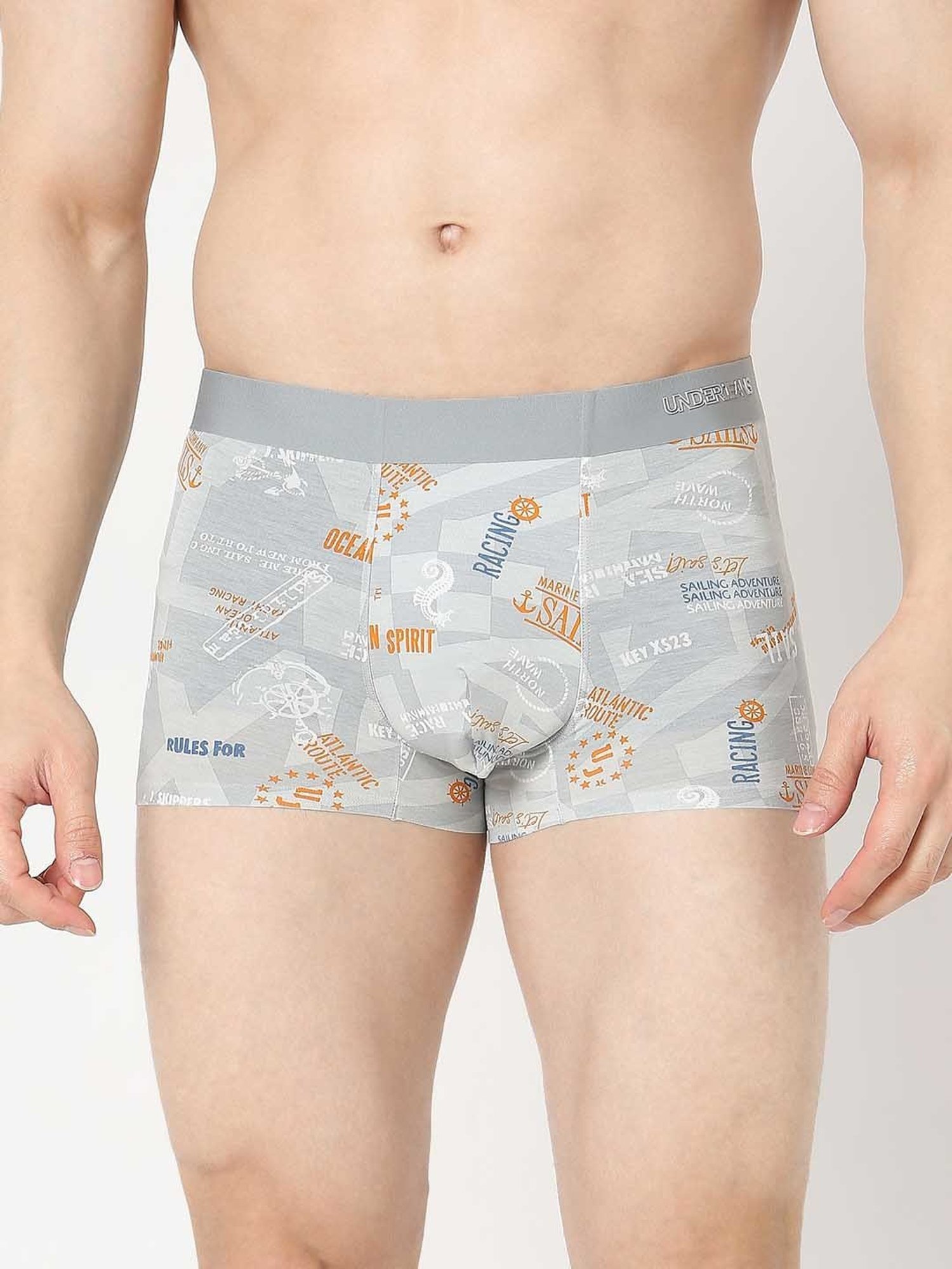 UnderJeans by Spykar Light Grey Regular Fit Printed Trunks