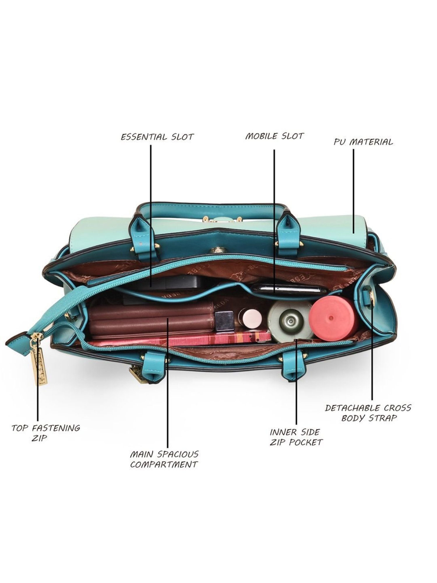 Esbeda Blue PU Solid Handbag