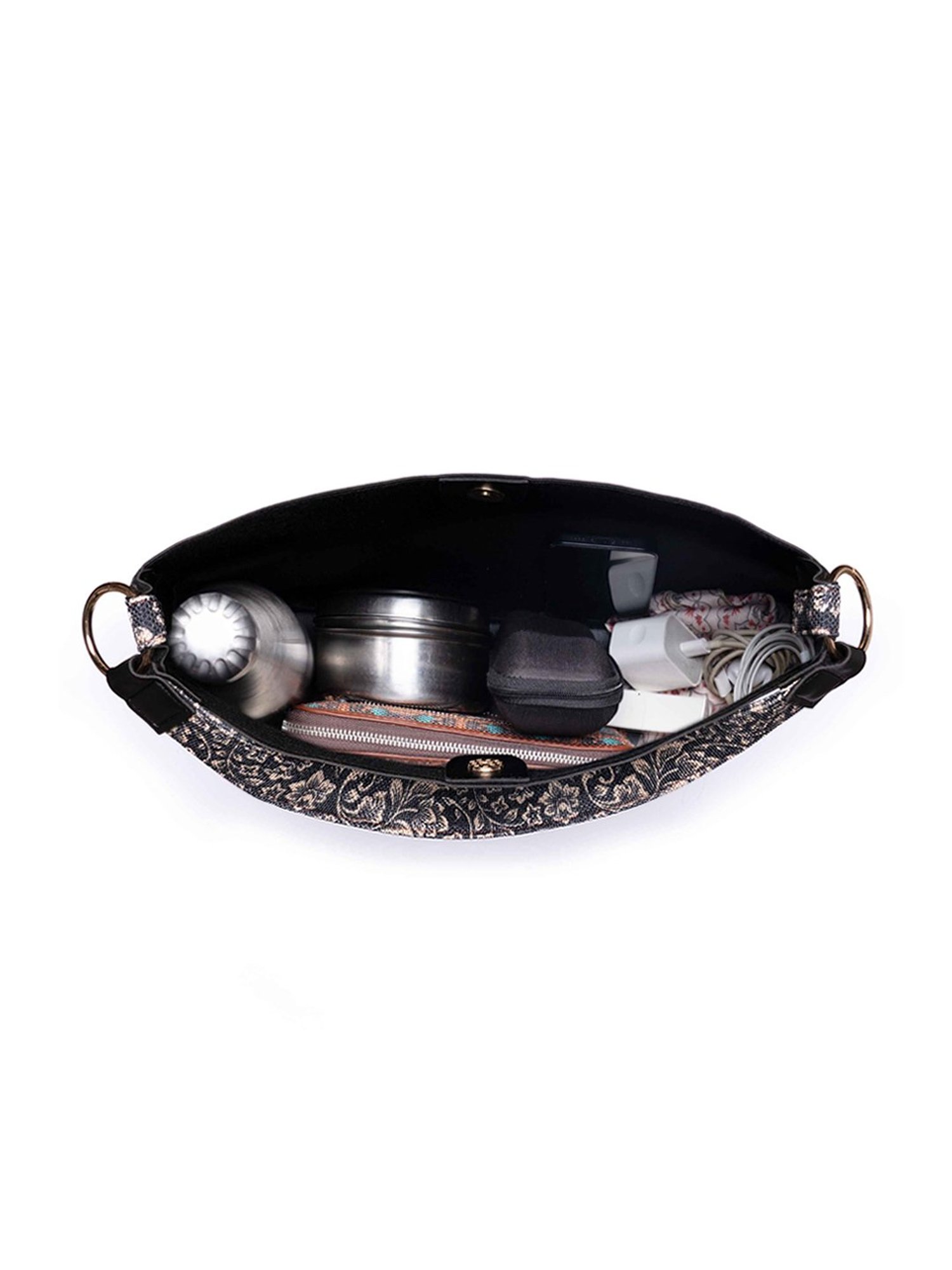 ZOUK FloMotif Black Printed Classic Open Tote Bag