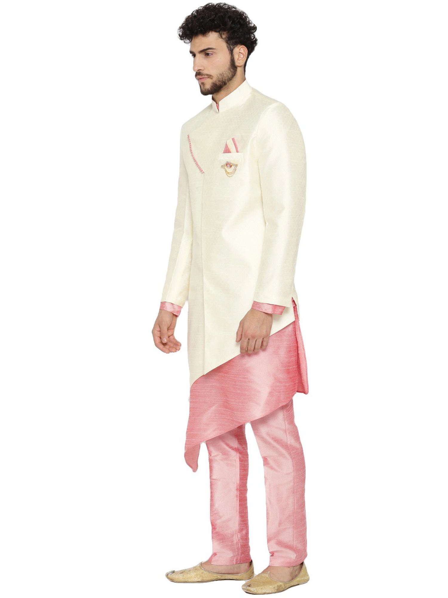 SG RAJASAHAB Cream & Pink Regular Fit Kurta Set