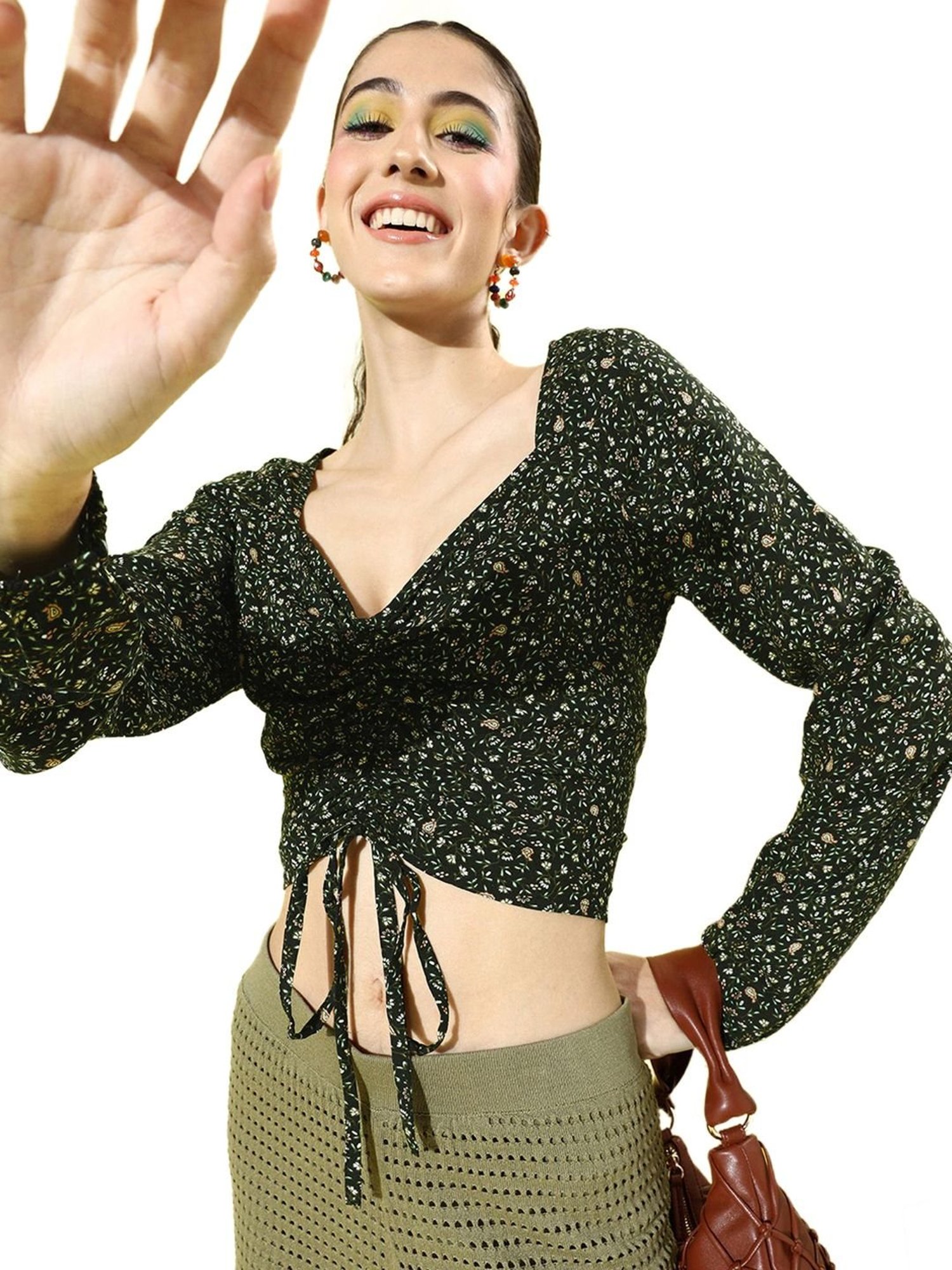 Sera Black Floral Print Crop Top