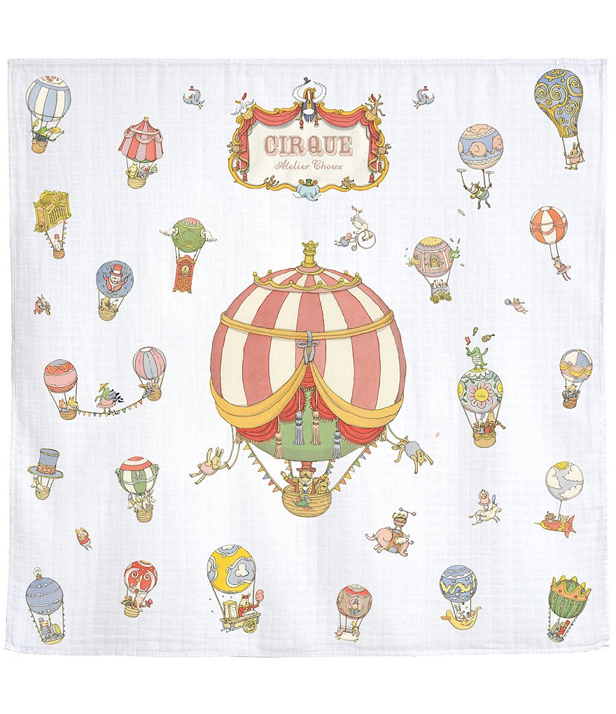 Atelier Choux Paris Baby Organic Cotton Circus Balloon Swaddle Blanket with Gift Box