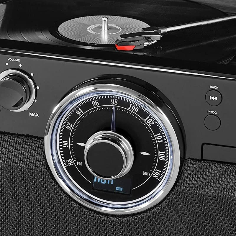 6-in-1 Wood Bluetooth Mid Century Record Player with 3-Speed Turntable, CD, Cassette Player and Radio