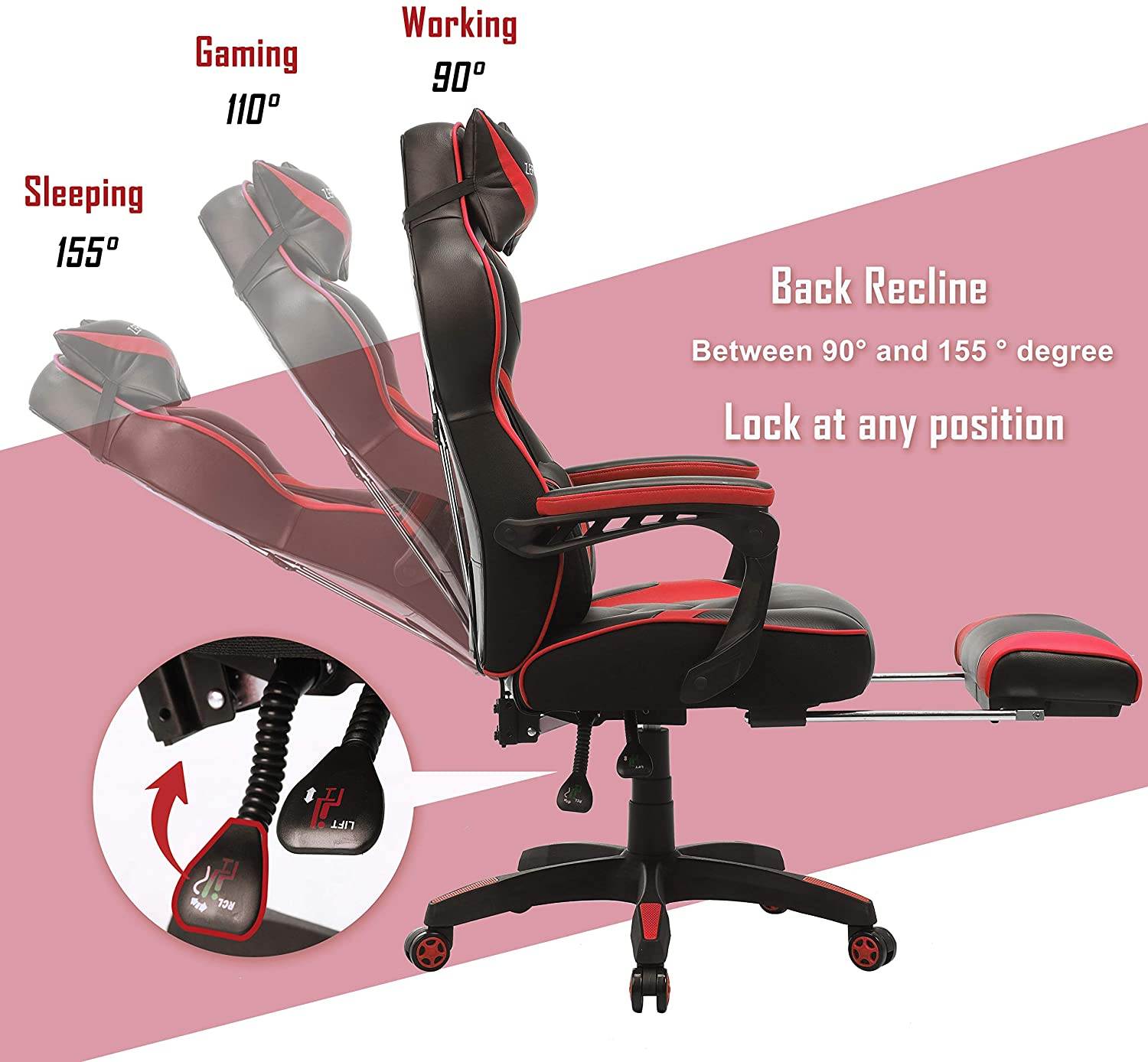 Zeanus Gaming Chair for Adults Green, Gaming Chair with Footrest, Massage Computer Gaming Chair, Reclining Gaming Desk Chair, Big and Tall Video Gaming Chair, Racing Style Chair, E-Sports Gamer Chair