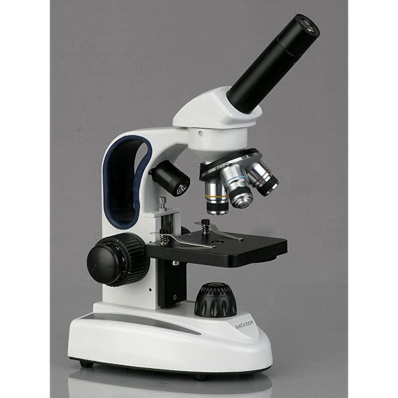 M158B-2L Cordless Compound Monocular Microscope, WF10x and WF20x Eyepieces, 40x-800x Magnification, Upper and Lower LED Illumination with Rheostat, Brightfield, Single-Lens Condenser, Coaxial Coarse