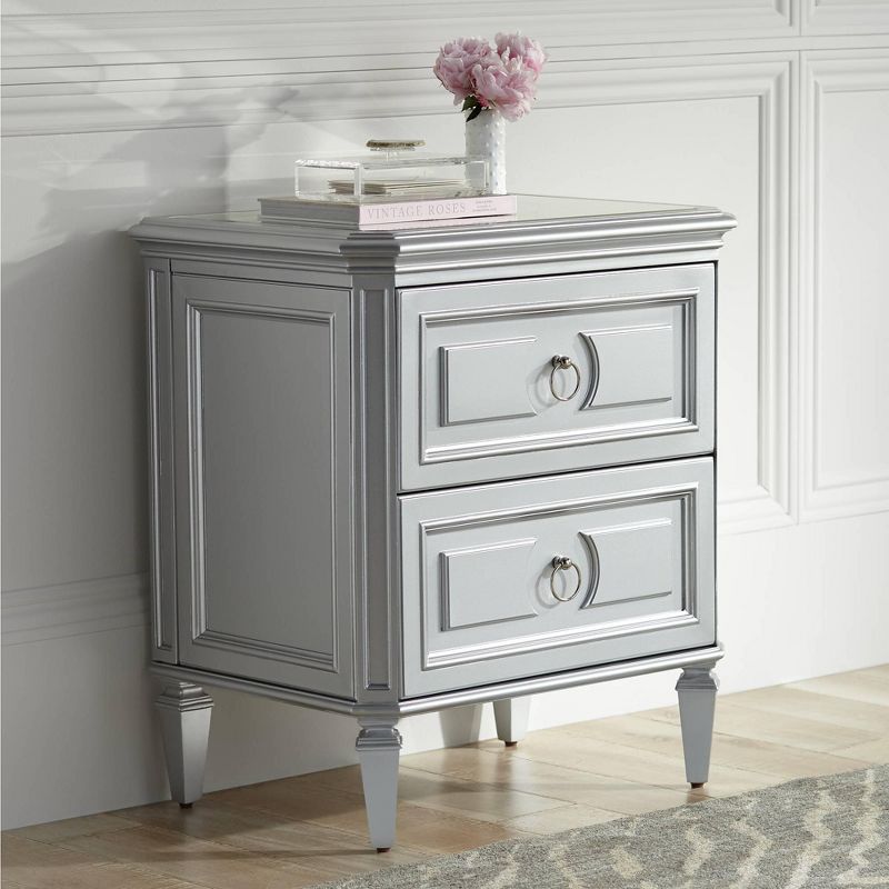 55 Downing Street Aurora 26" Wide 2-Drawer Mirrored and Silver Side Table