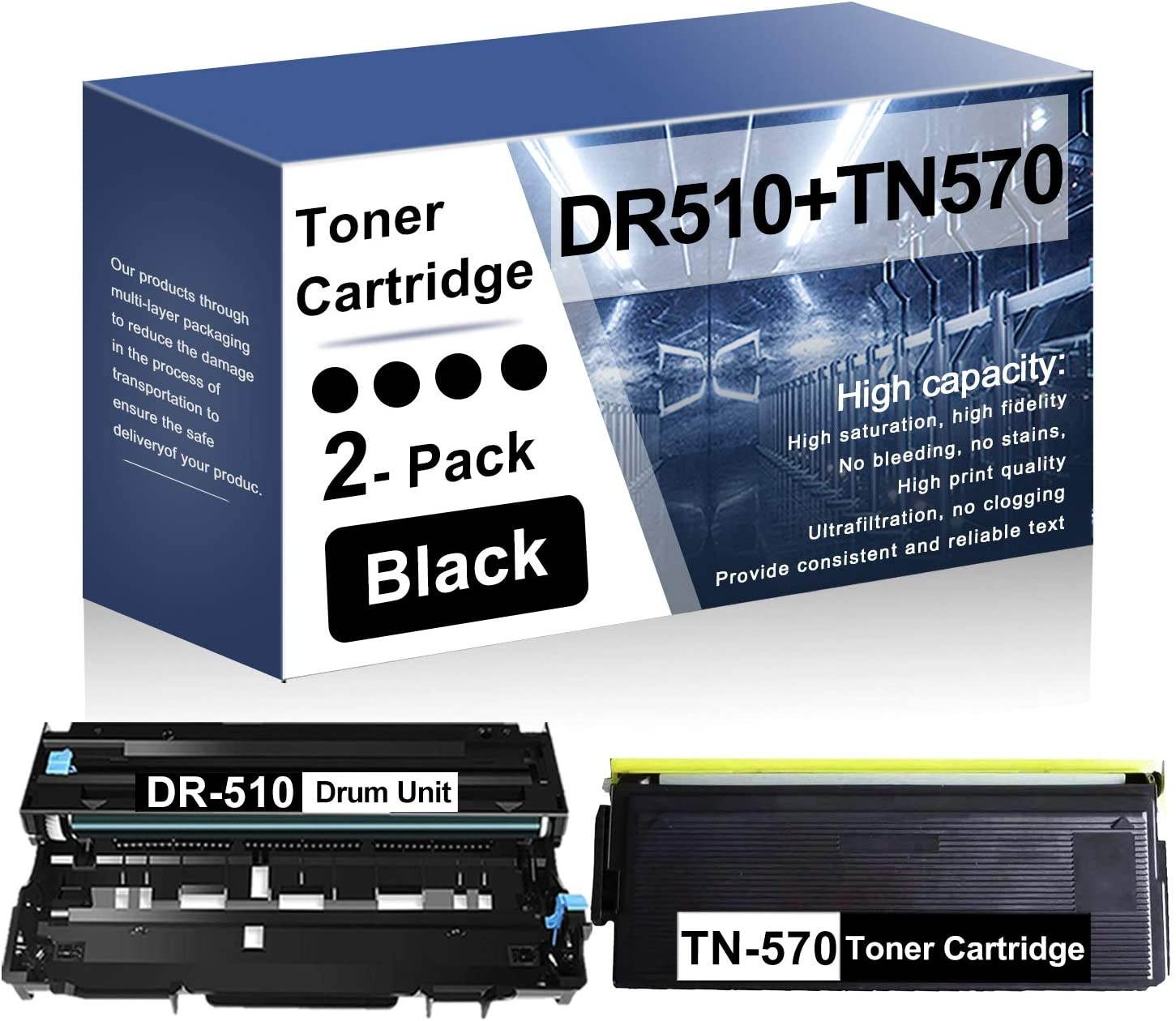 [High Yield] TN-570 Toner + DR-510 Drum Replacement for Brother DCP-8025DN 8040 8045D 8045DN 8020 MFC-8300 8600 9800 P2500 8120 8640D 8840DN Series Printer 2 Pack (1Toner+1Drum)