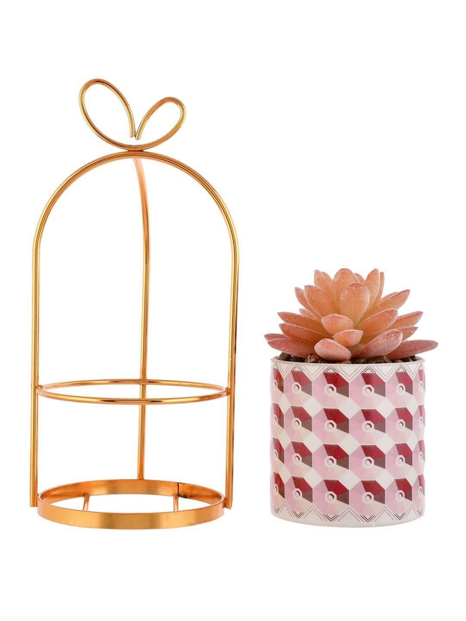 Tayhaa Multicolor Ceramic Artificial Plant With Planter In A Stand