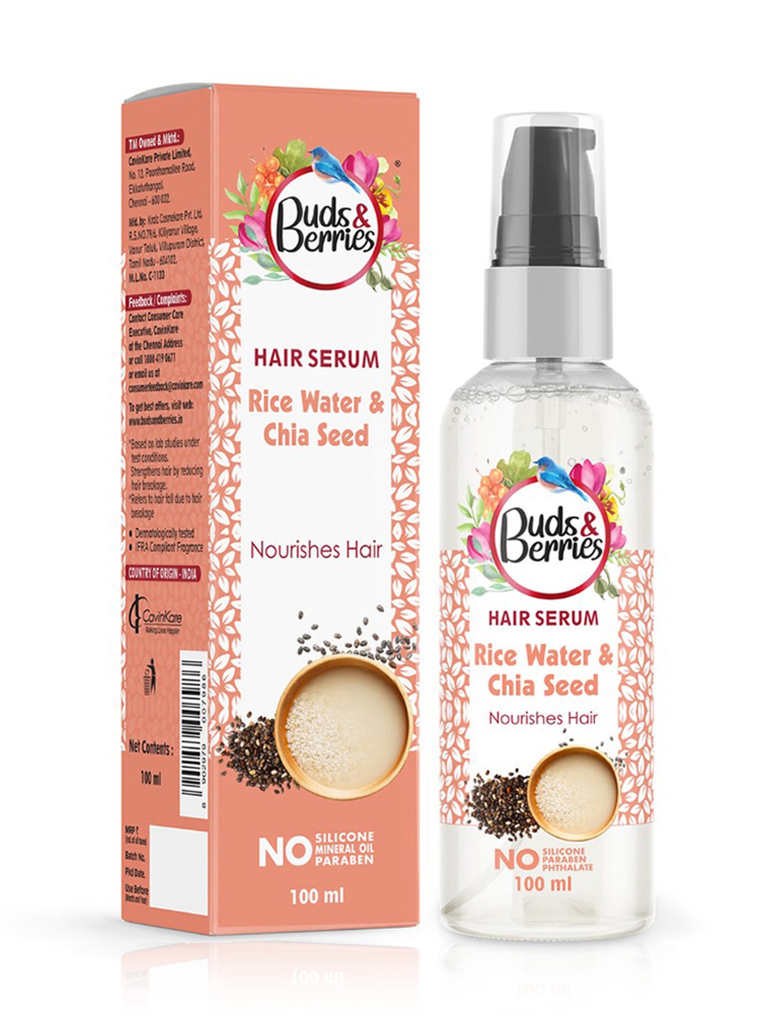 Buds & Berries Rice Water & Chia Seed Nourishes Hair Serum - 100 ml