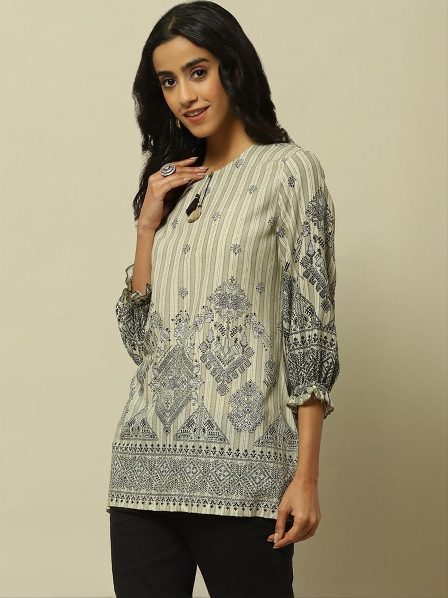Rangriti Beige Printed Tunic