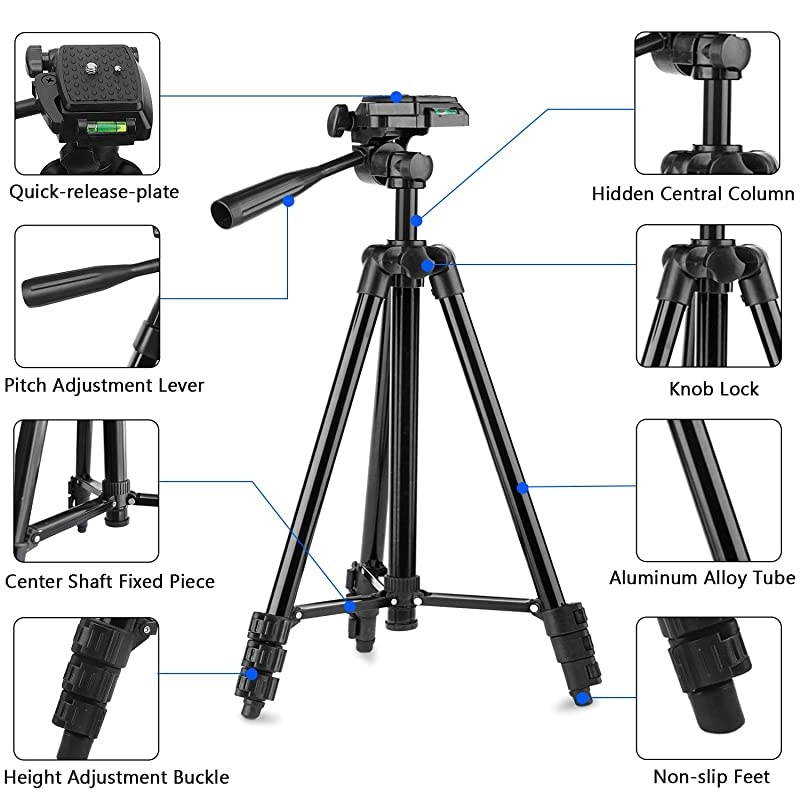 Compatible for iPad iPhone Tripod 50quot Lightweight Aluminum Phone Camera Tablet Tripod + Wireless Remote + Universal 2 in 1 Mount Holder for Smartphone Width 2233quotTablet Width 4373quot