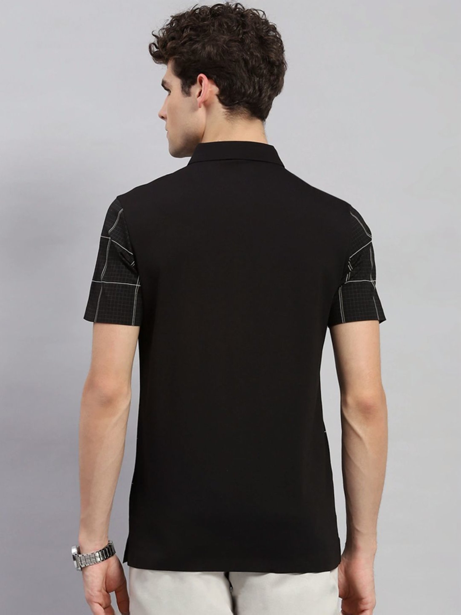 Monte Carlo Black Regular Fit Checks Polo T-Shirt