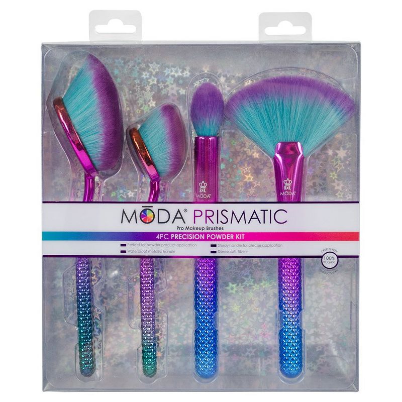 MODA Brush Prismatic 4pc Precision Powder Makeup Brush Set, Includes - Large Precision Powder, Small Precision Powder, Accentuate, and Finish Brushes