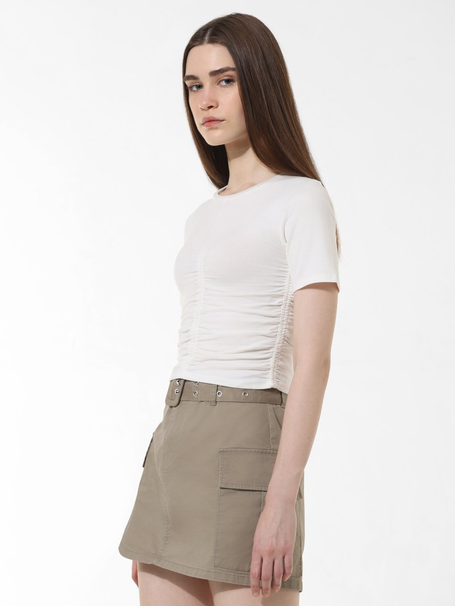 Only White Cotton Slim Fit T-Shirt