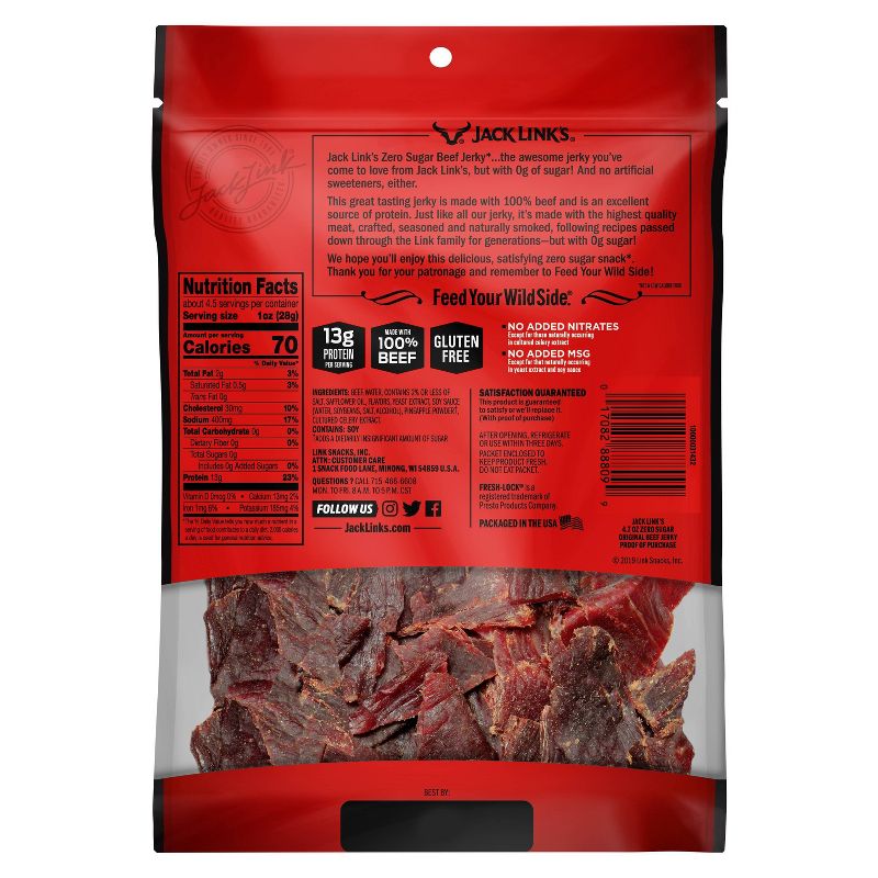 Jack Link's Zero Sugar Original Beef Jerky Jumbo Bag - 4.7oz