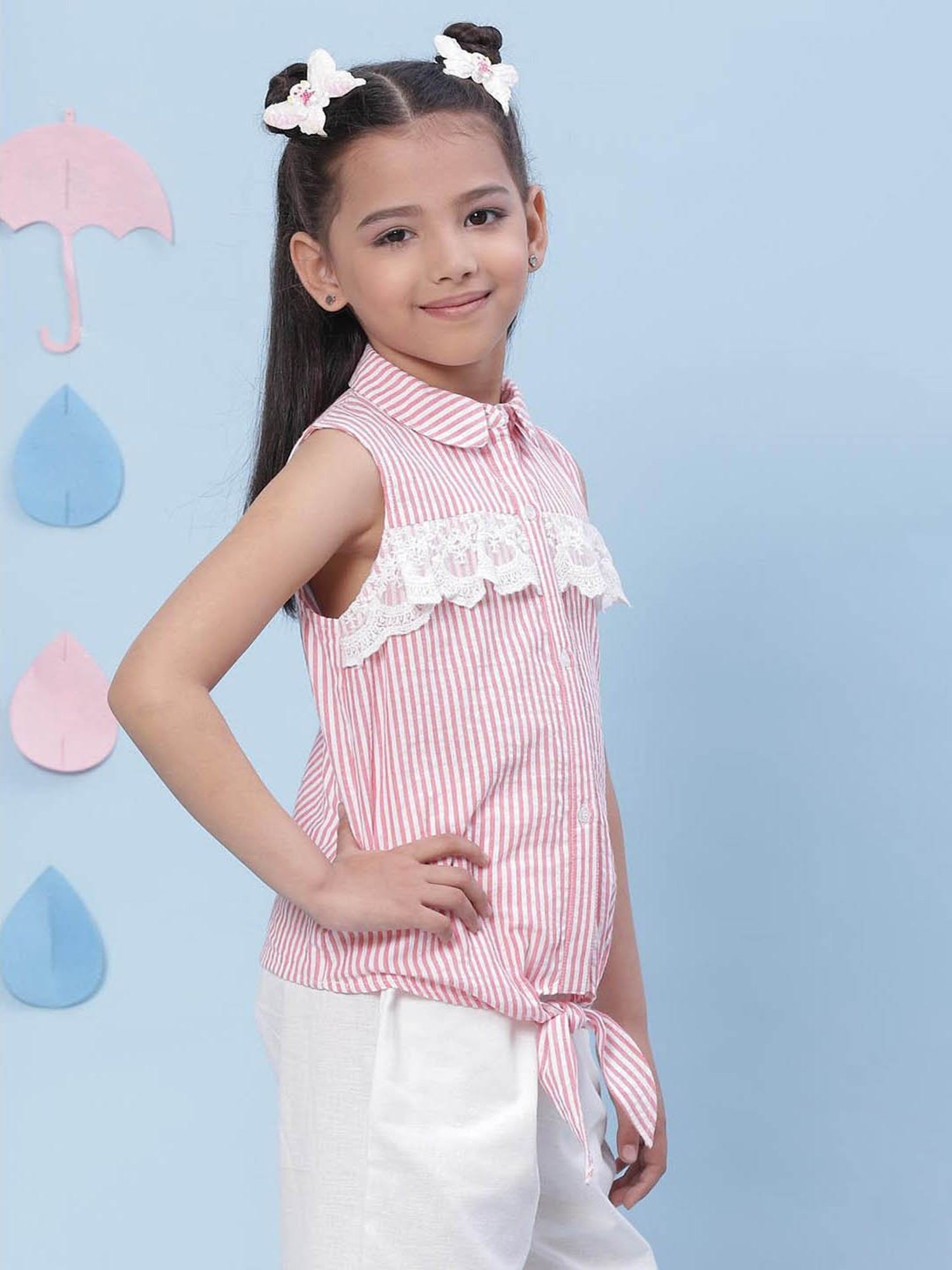 BIBA Girls Pink Striped Top