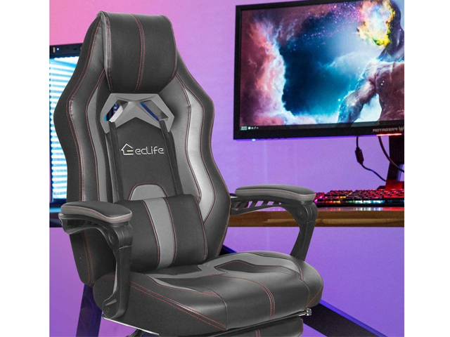 Gaming Chair Office Chair PC Chair with Massage Lumbar Support, Vantage Style PU Leather High Back Adjustable Swivel Task Chair with Footrest,Blue,GC26