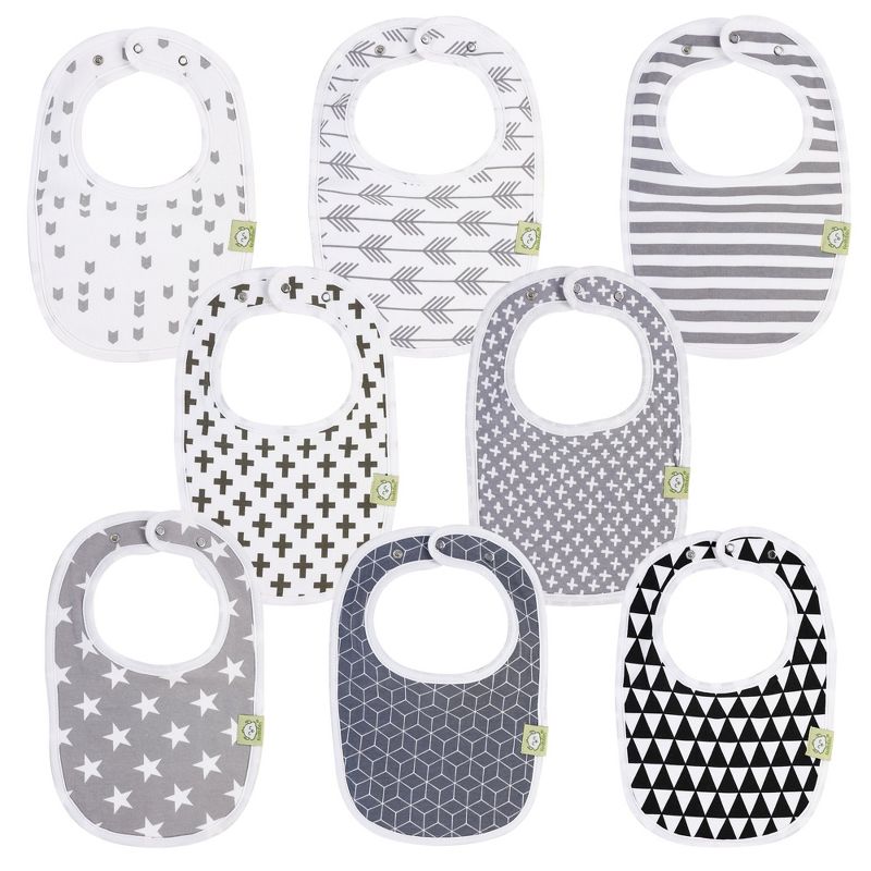 KeaBabies Organic Cotton Baby Bib Set for Boys & Girls 8-Pack, "Grayscale" Gray