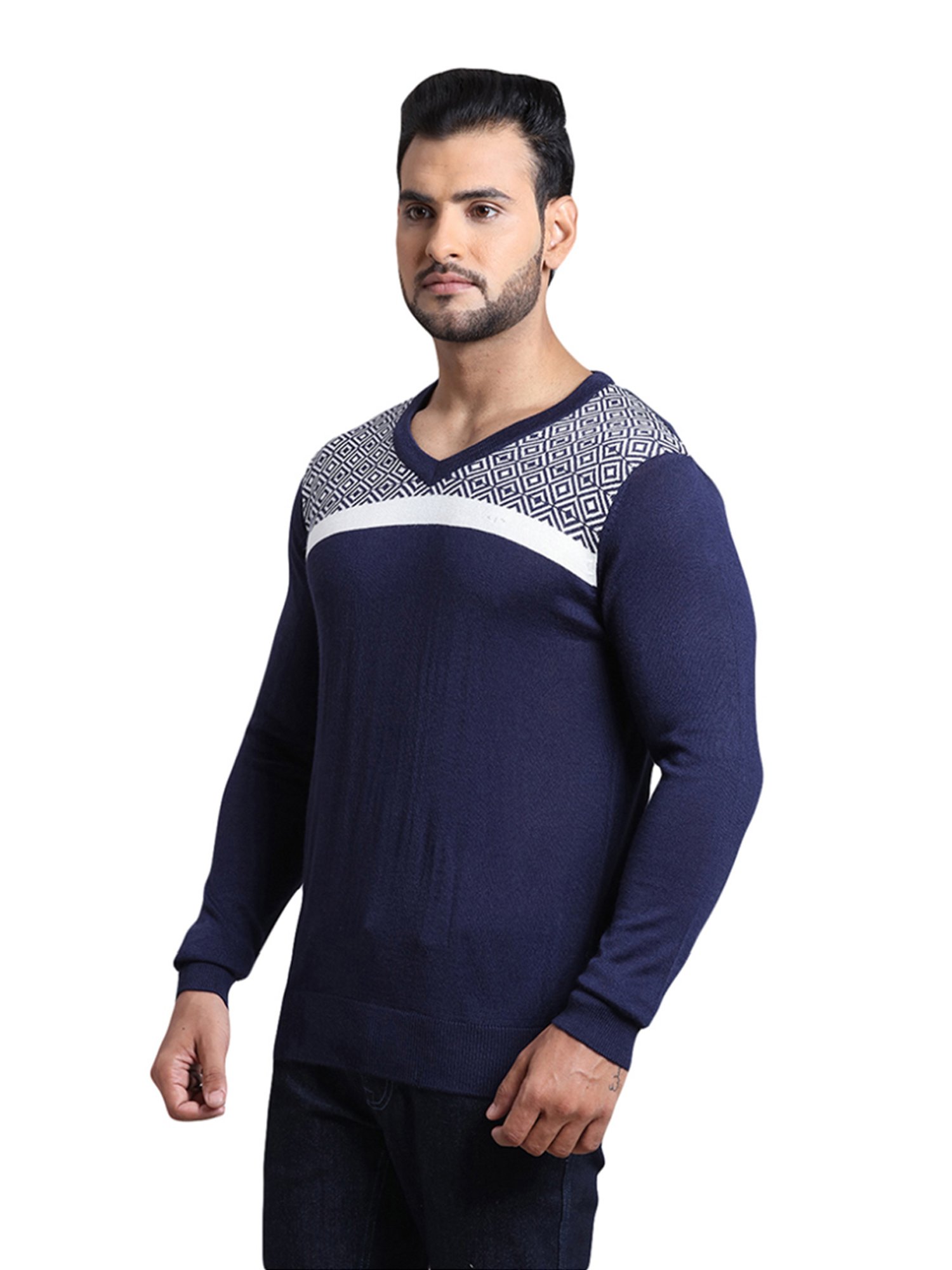 ColorPlus Blue Tailored Fit Texture Sweater