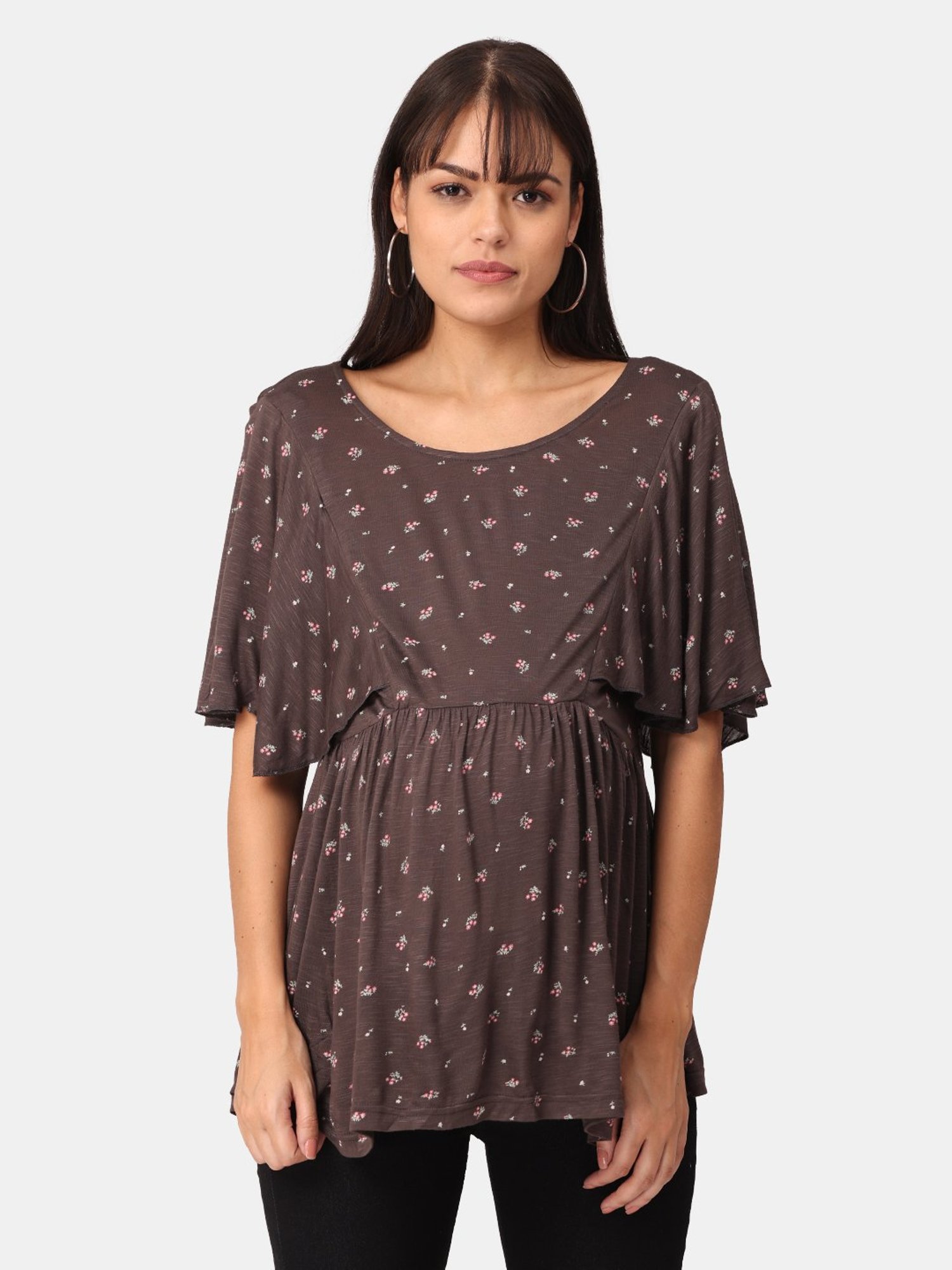 The Mom Store Dark Brown Printed Maternity Top