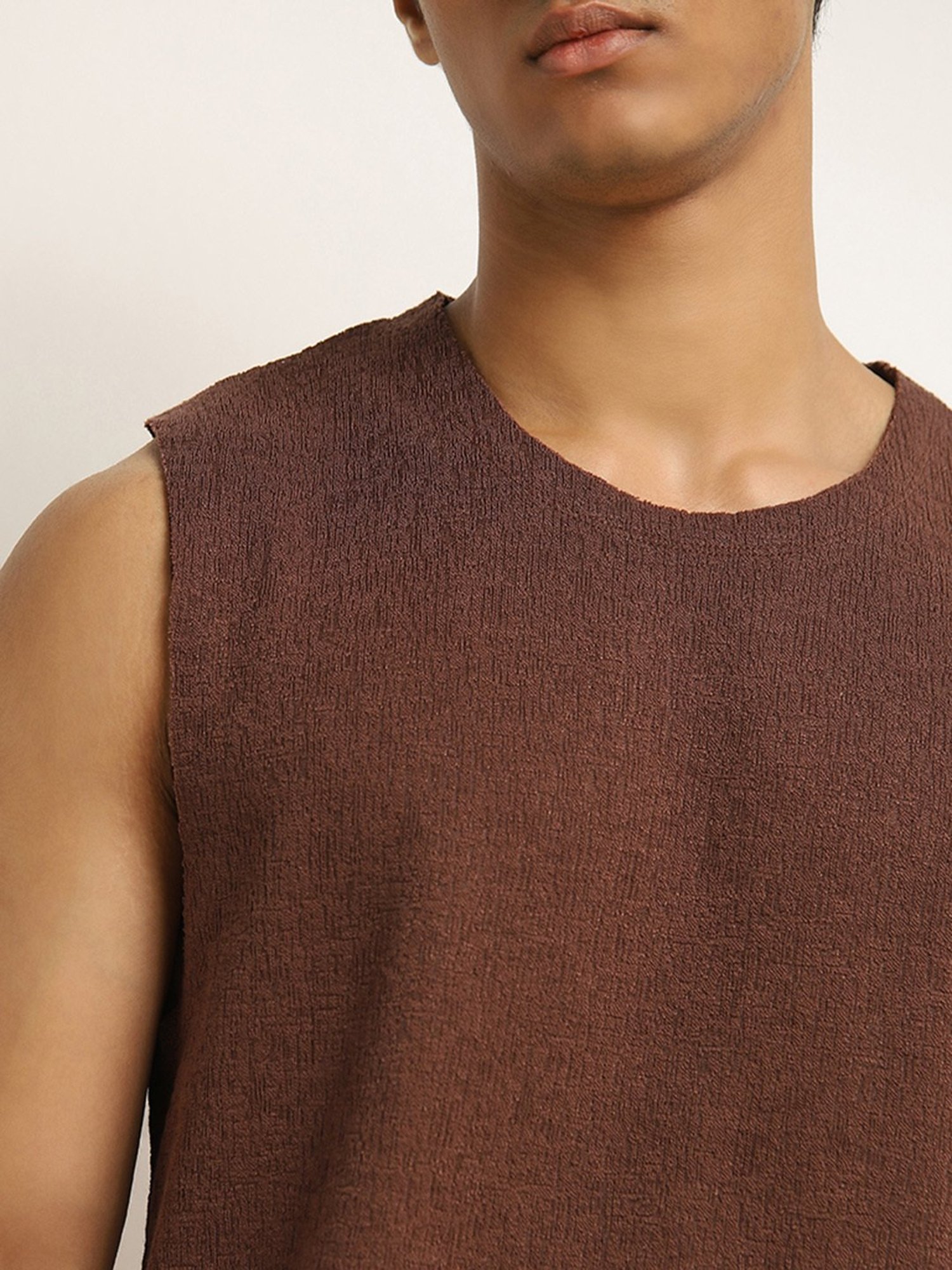 Nuon by Westside Brown Textured Relaxed-Fit T-Shirt