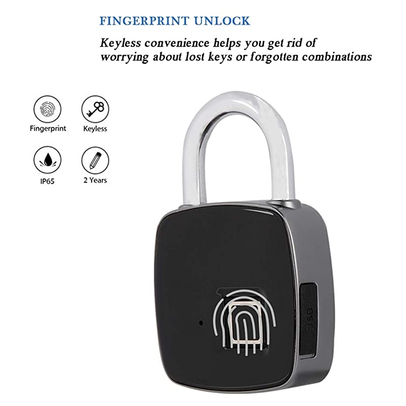 Padlock, Smart Digital Keyless Door Lock Waterproof Security Anti-Theft Travel Padlock for Door Suitcase Bike Black