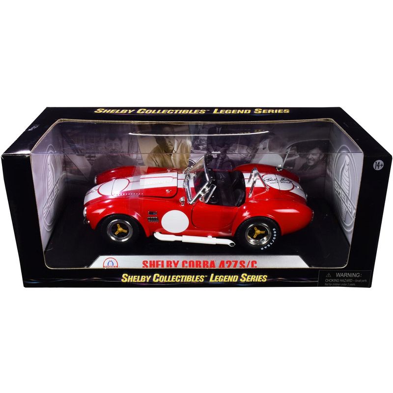 1965 Shelby Cobra 427 S/C Red w/White Stripes w/Printed Carroll Shelby's Signature on the Trunk 1/18 Diecast Shelby Collectibles