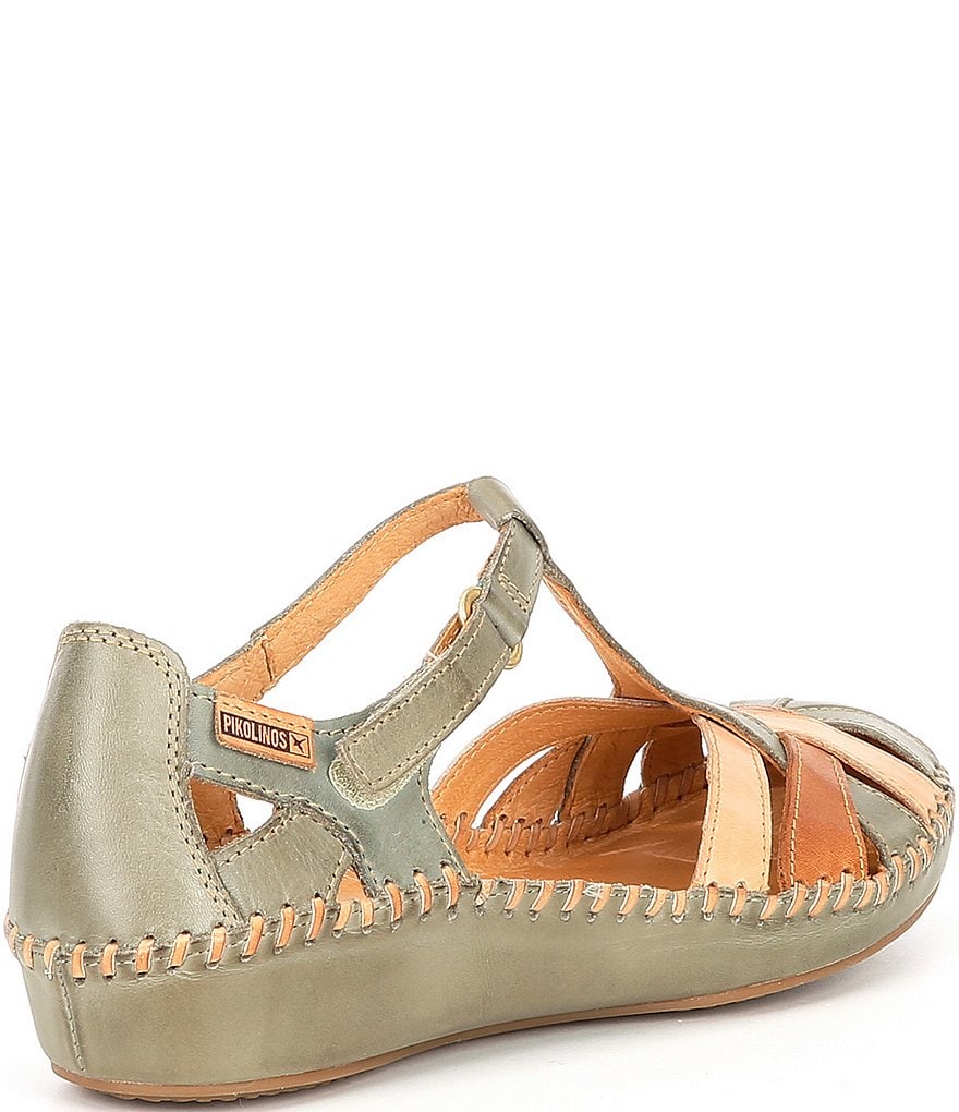 Pikolinos Puerto Vallarta Leather T-Strap Wedge Sandals