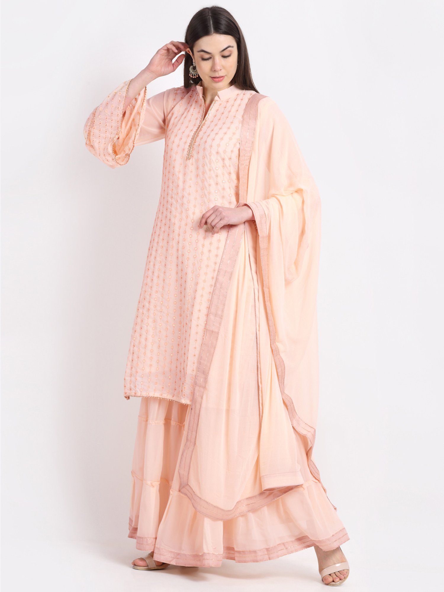 Stylee LIFESTYLE Peach Embroidered Unstitched Dress Material