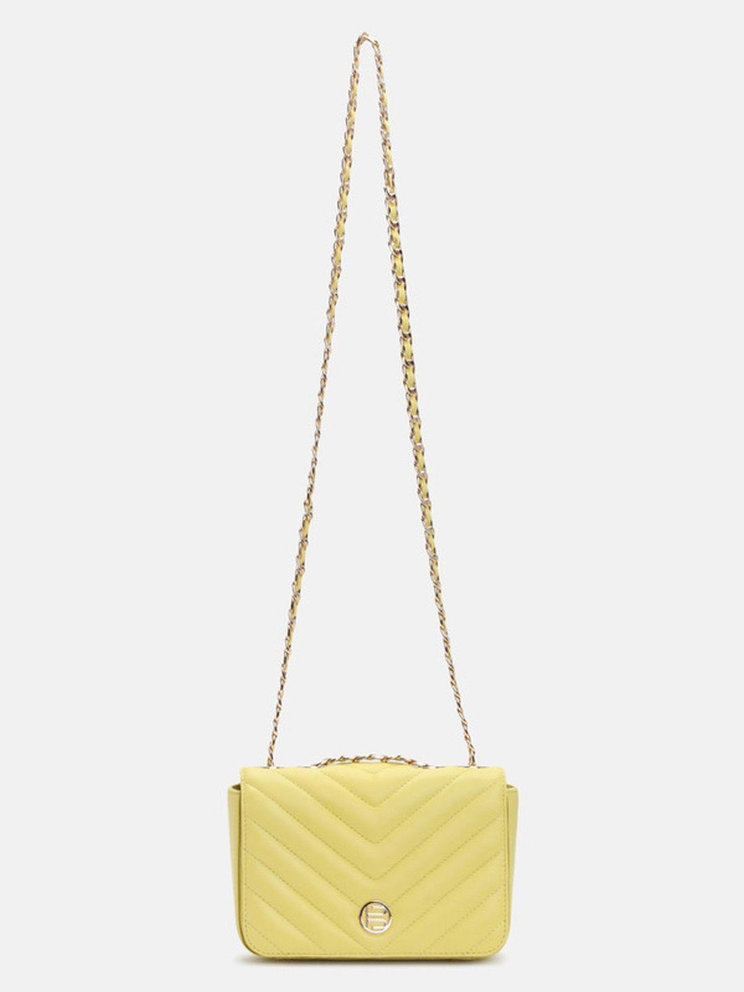 BAGATT Yellow Leather Quilted Sling Handbag