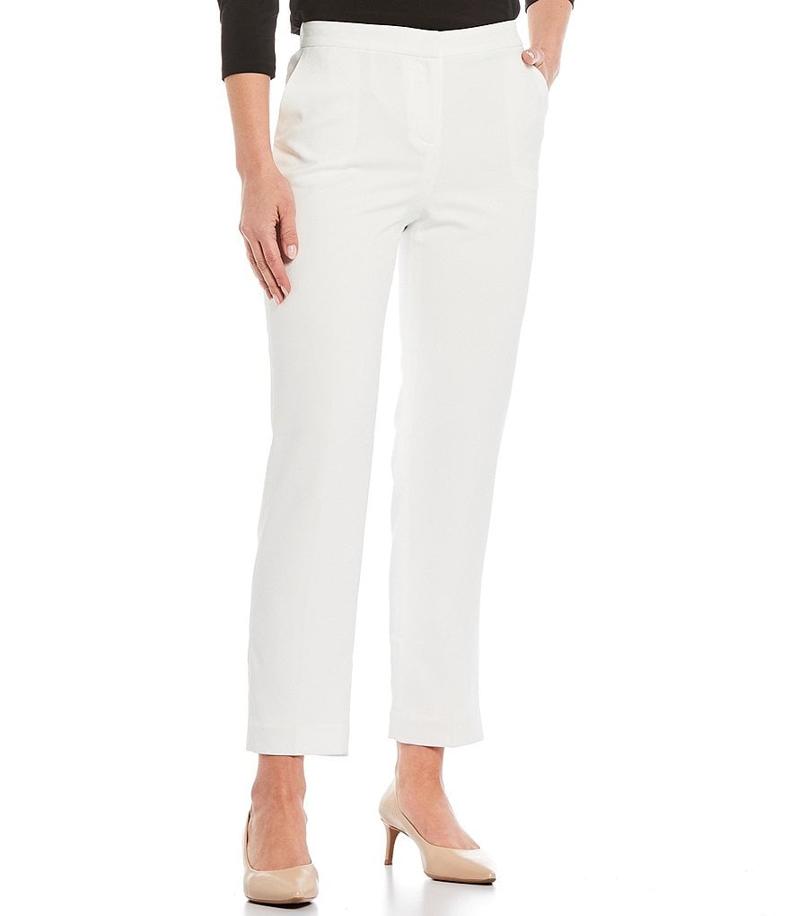 Kasper Zip Front Elastic Back Pocketed Ankle Pants