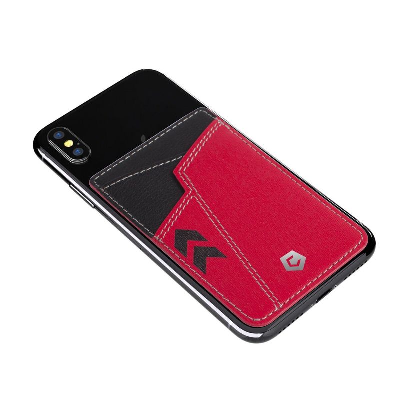 Cobble Pro [Genuine Leather] Stick-On Leather Card Holder Wallet Card Holder for Back of Phone, Red & Black