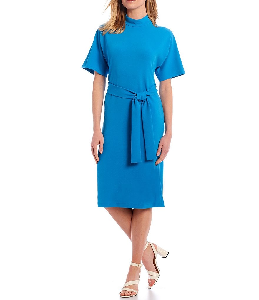 Maggy London Mock Neck Dolman Sleeve Tie Waist Sheath Dress