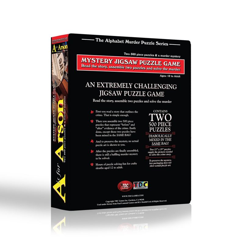 TDC Games Alphabet Mystery Jigsaw Puzzle - A is for Arson - Includes Short Mystery Booklet and Two 500 piece Puzzles with Clues