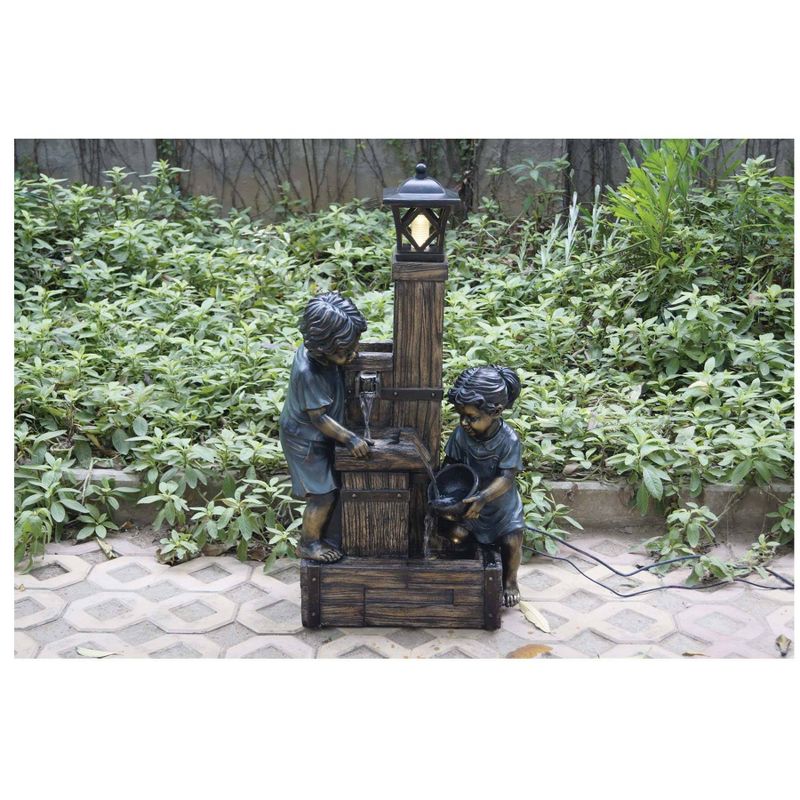 36" Kids Reading with Lamp Water Fountain with LED Lights and Bronze Finish Brown - Hi-Line Gift